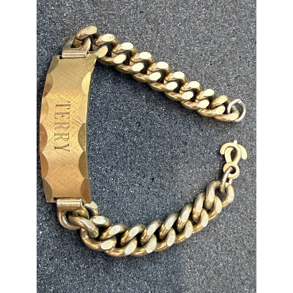 Vintage USA Men's Gold Tone Bracelet‎ Engraved "TERRY" Cuban Chain Link